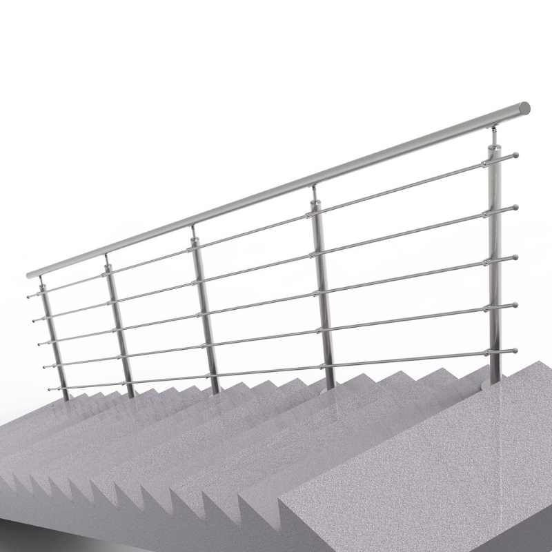 Treppenaufgang mit Relinggeländer aus Edelstahl auf der Bodenplatte montiert